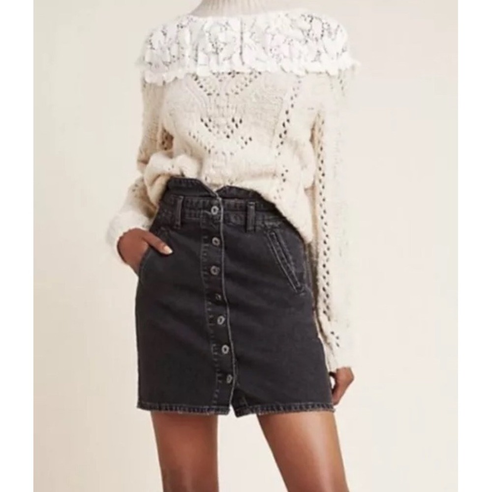 Anthropologie Pilcro and the lettepress black distressed denim skirt‎ size 0